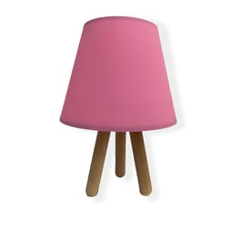 Opviq Lámpara de mesa con pie de madera y pantalla rosa